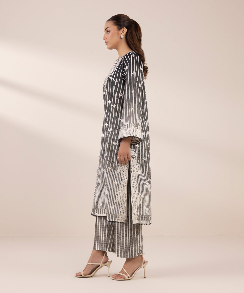 Women's RTW Lawn Black Embroidered Boxy Shirt