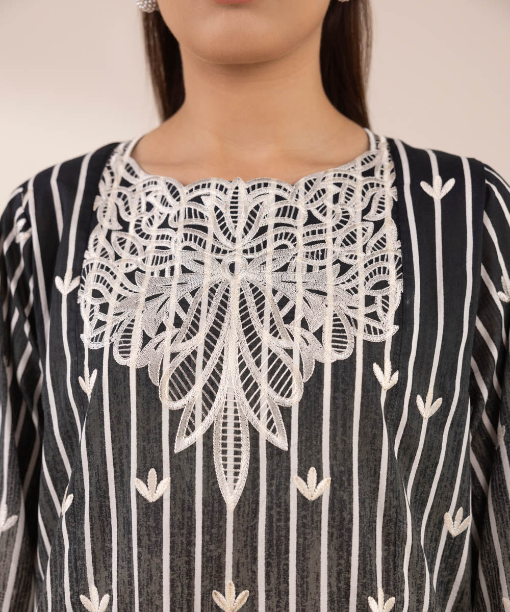 Women's RTW Lawn Black Embroidered Boxy Shirt