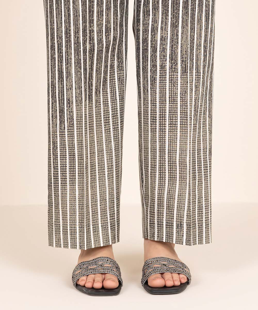 Women's RTW Cambric Black Printed Straight Pants
