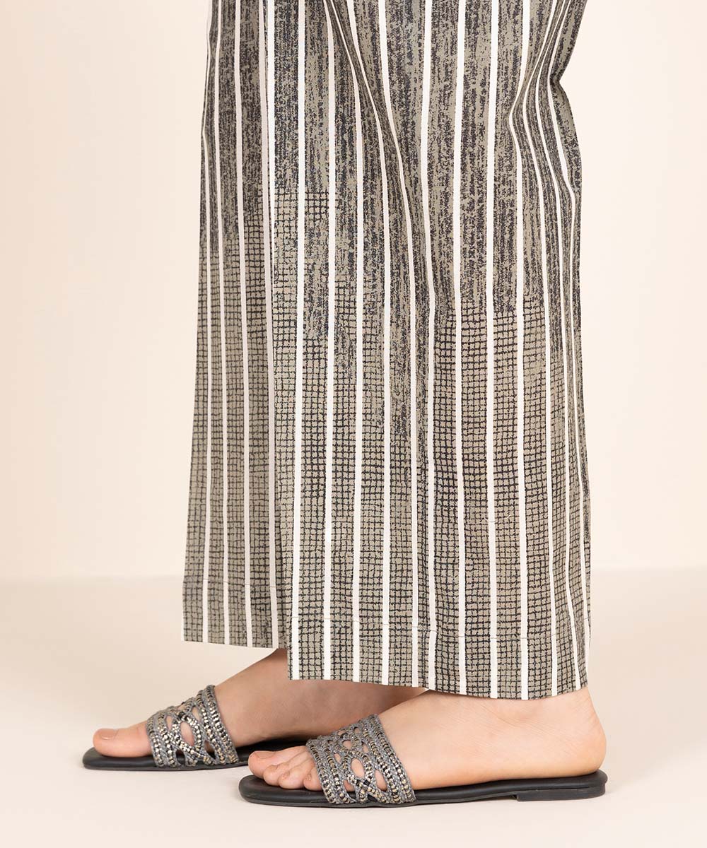 Women's RTW Cambric Black Printed Straight Pants