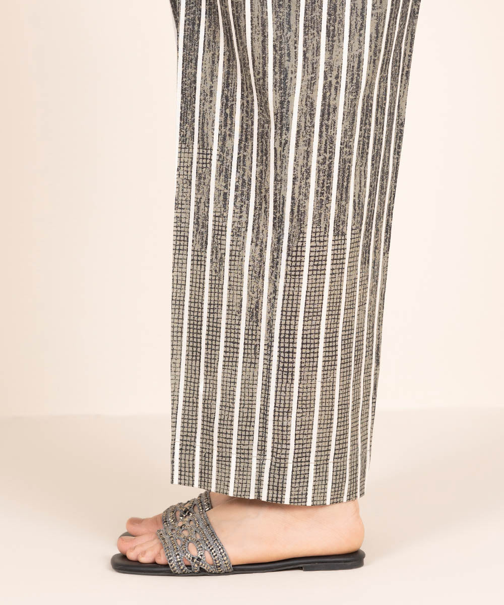 Women's RTW Cambric Black Printed Straight Pants