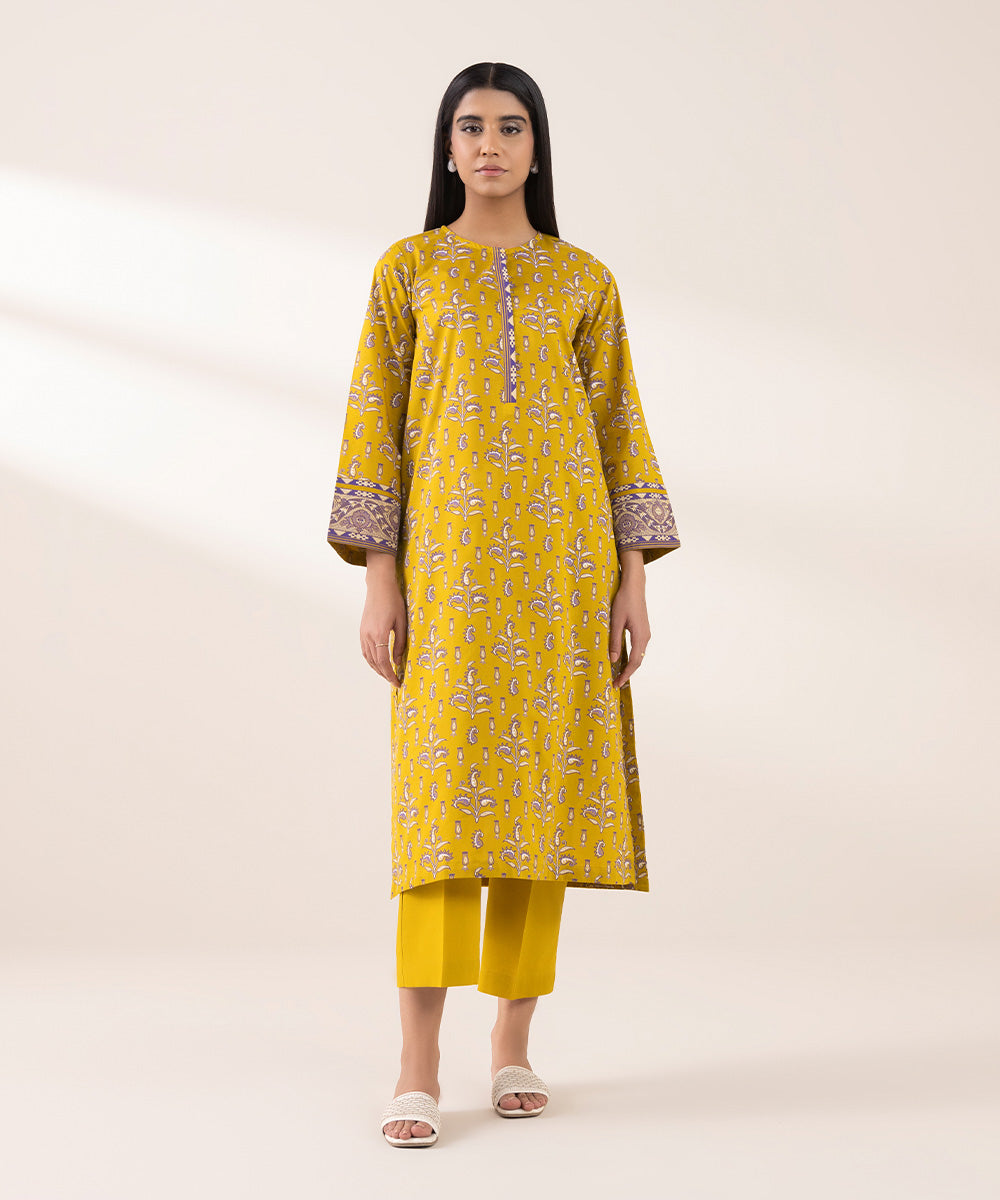 Women's RTW Lawn Yellow Printed A-Line Shirt