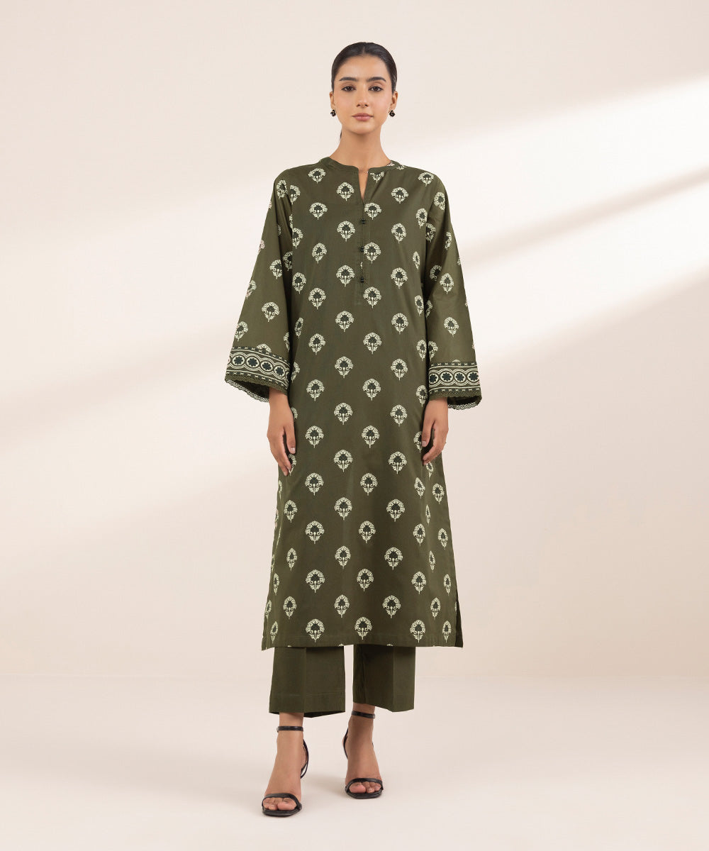 Women's RTW Lawn Green Printed A-Line Shirt