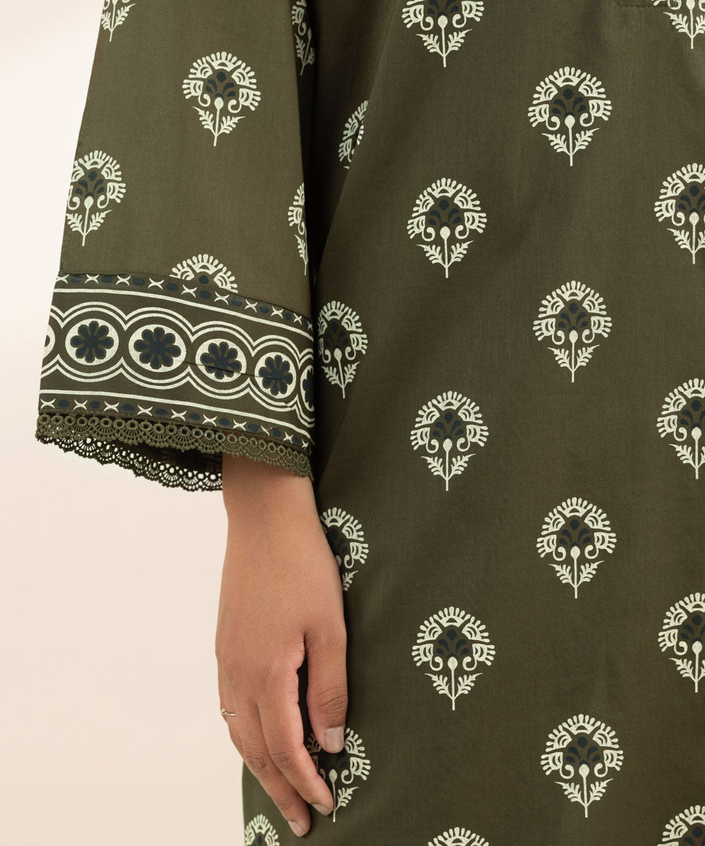 Women's RTW Lawn Green Printed A-Line Shirt