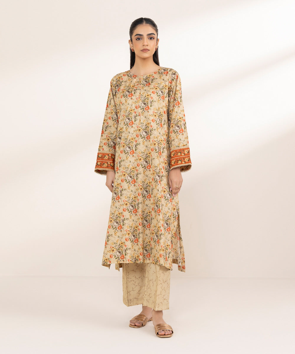 Women's Pret Lawn Beige Printed A-Line Shirt