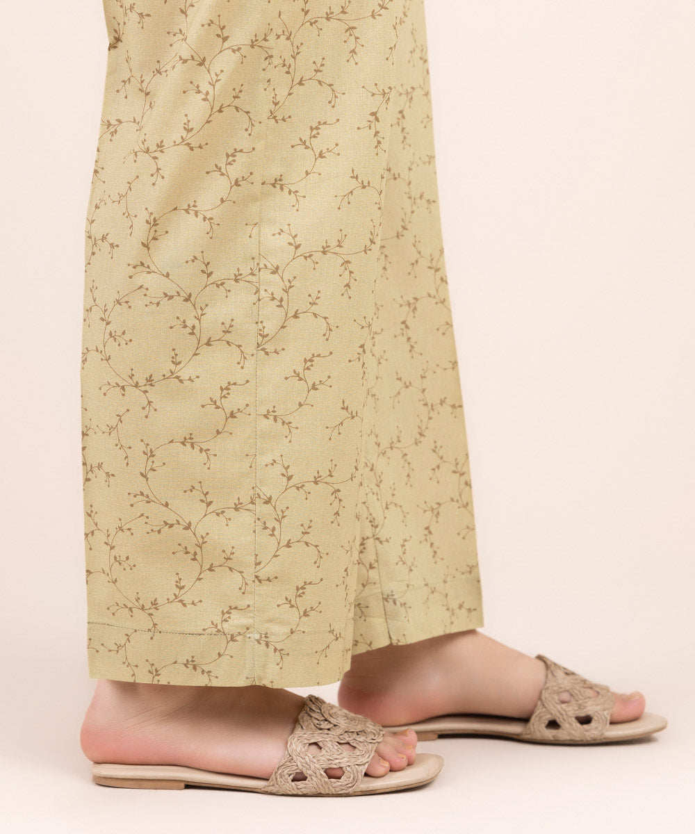 Women's Pret Cambric Beige Printed Straight Pants