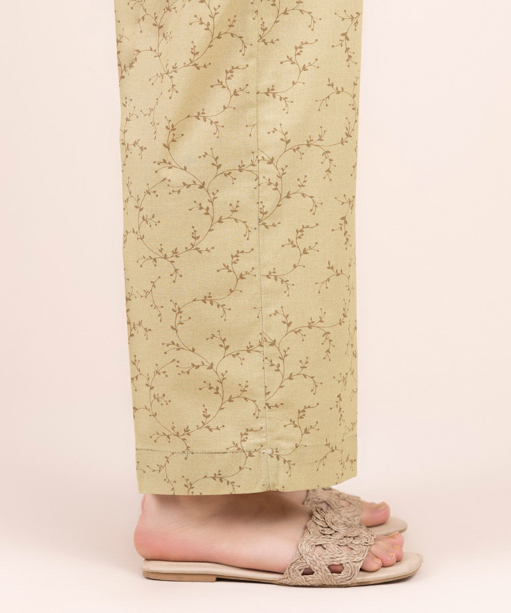 Women's Pret Cambric Beige Printed Straight Pants