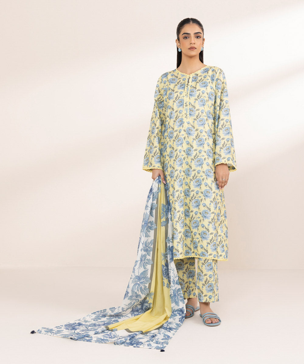 Lawn Yellow Printed Dupatta