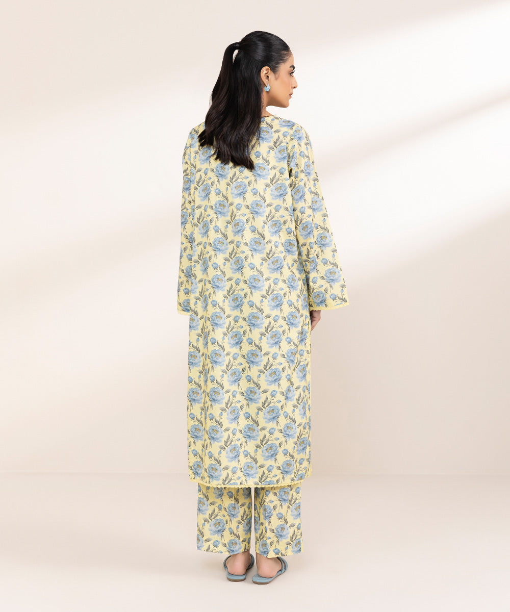 Women's Pret Cambric Yellow Printed Straight Shirt