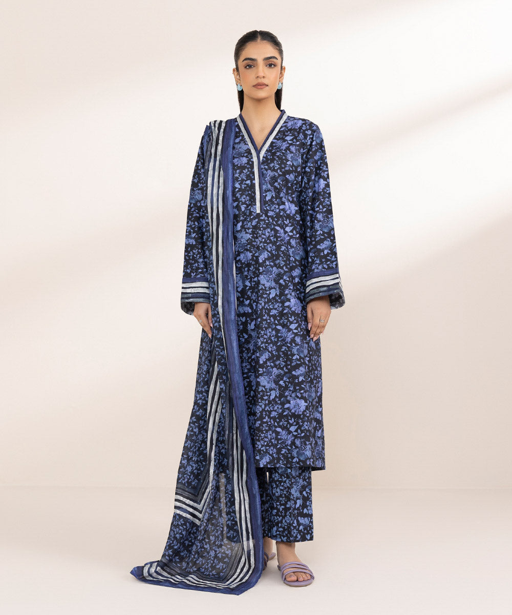 Lawn Blue Printed Dupatta