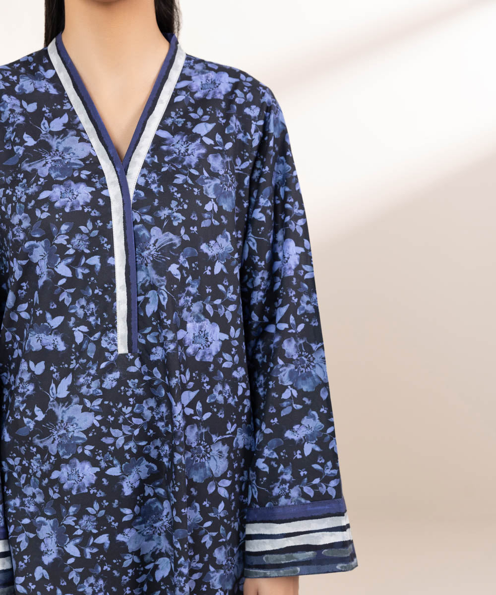 Women's Pret Cambric Blue Printed A-Line Shirt