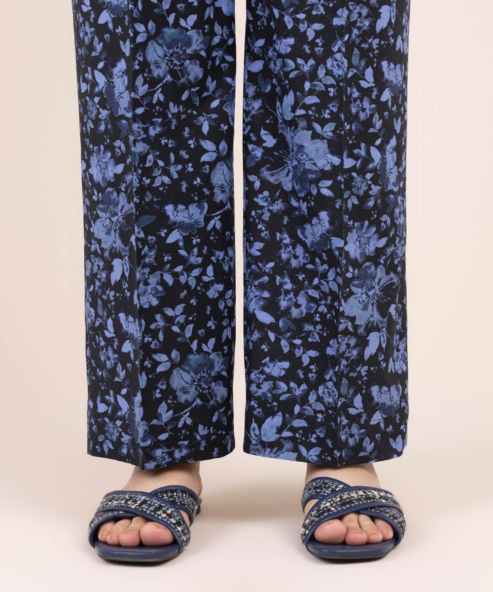 Women's Pret Cambric Blue Printed Straight Pants