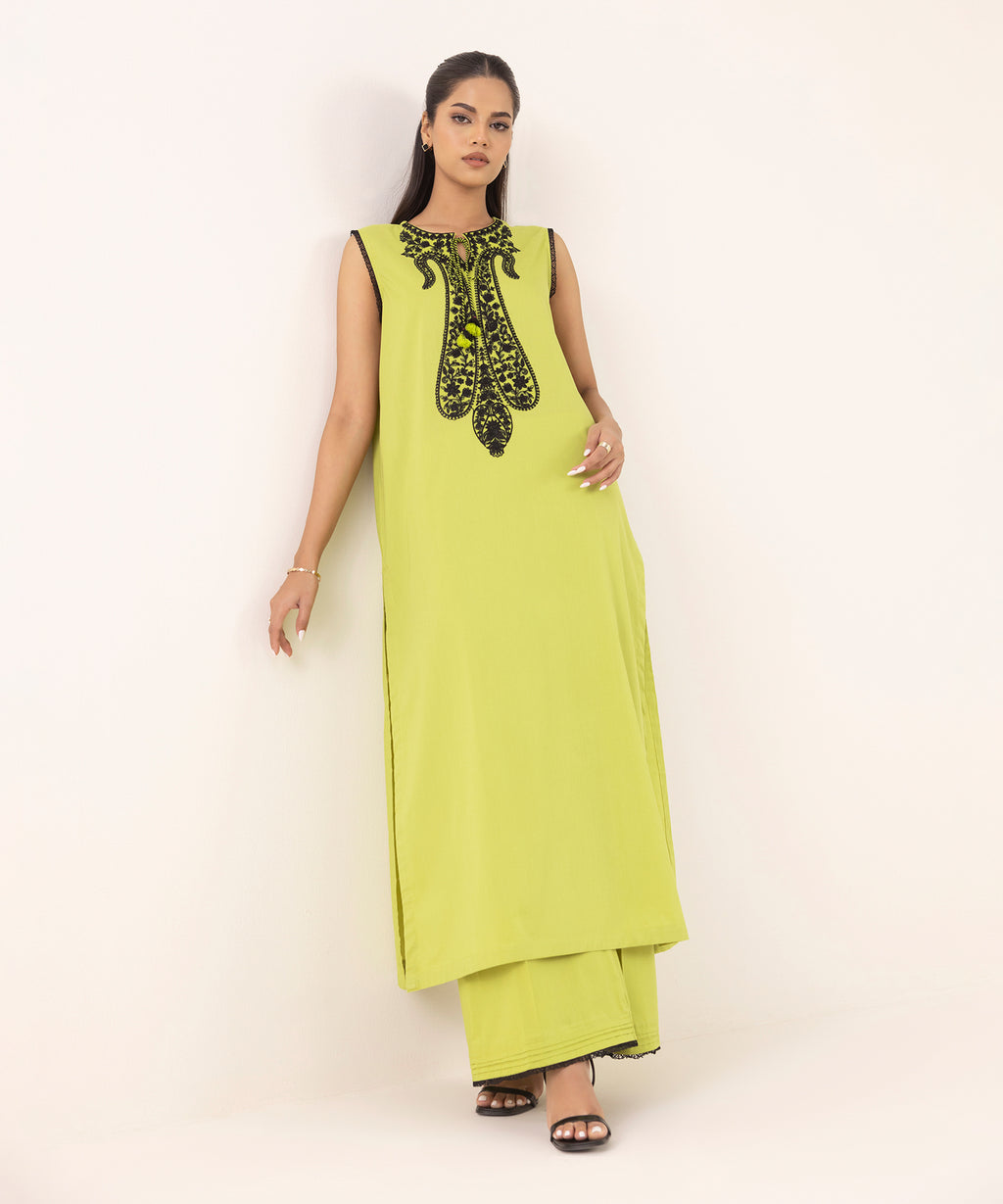 Women's RTW Cambric Green Embroidered A-Line Shirt