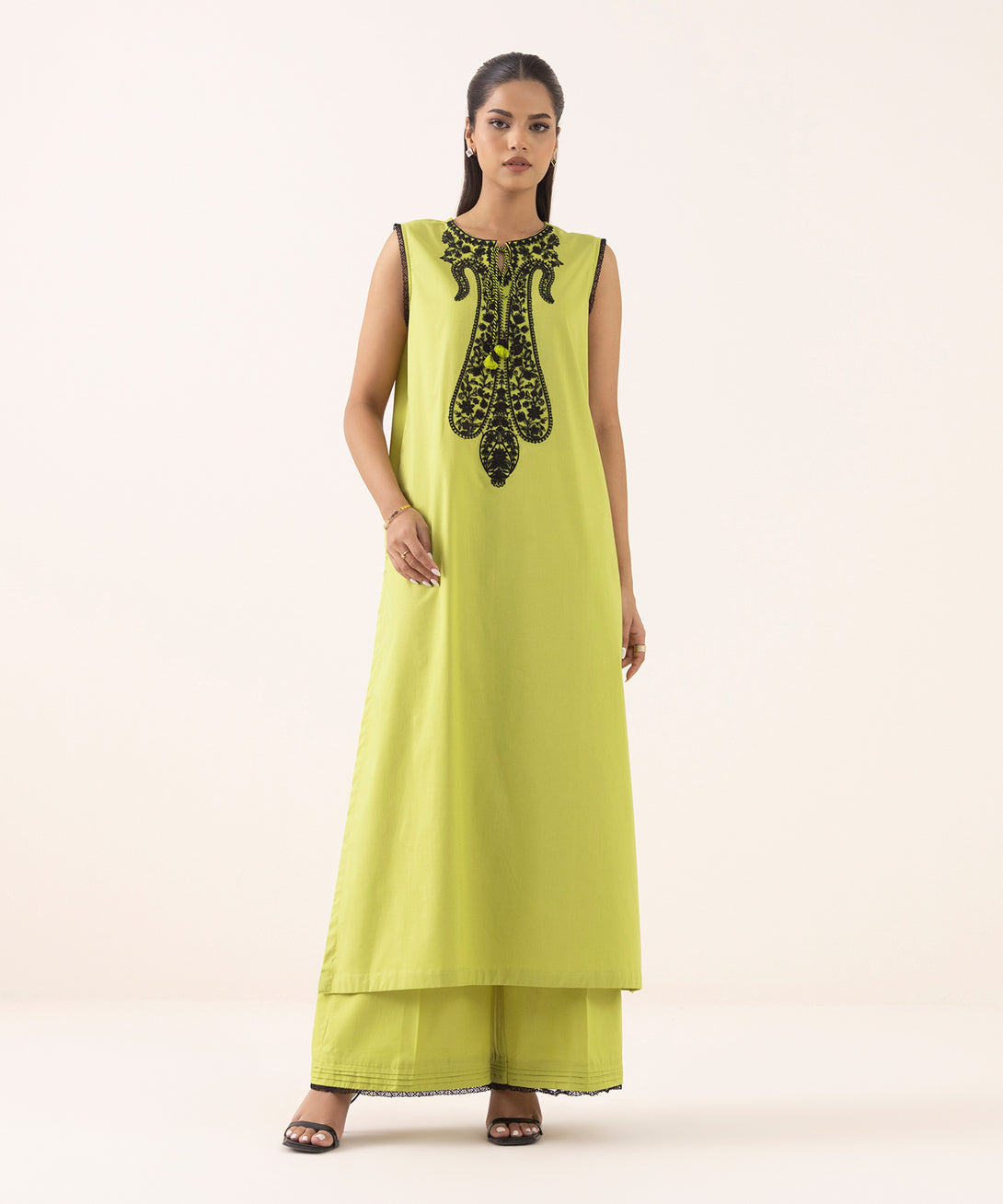 Women's RTW Cambric Green Embroidered A-Line Shirt