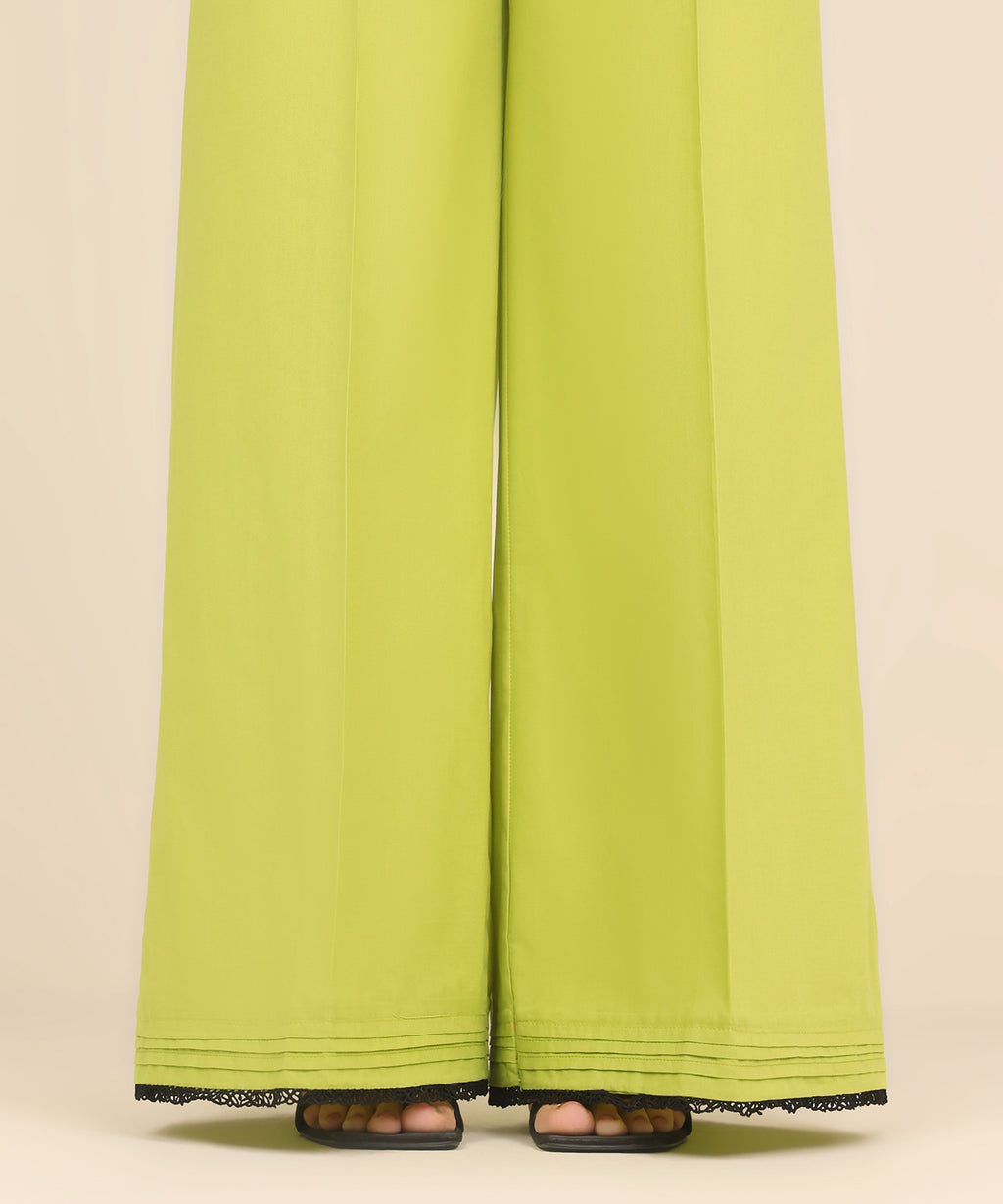 Women's RTW Cambric Green Solid Flared Pants