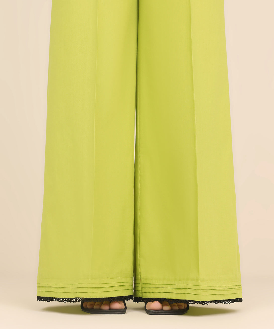 Women's RTW Cambric Green Solid Flared Pants
