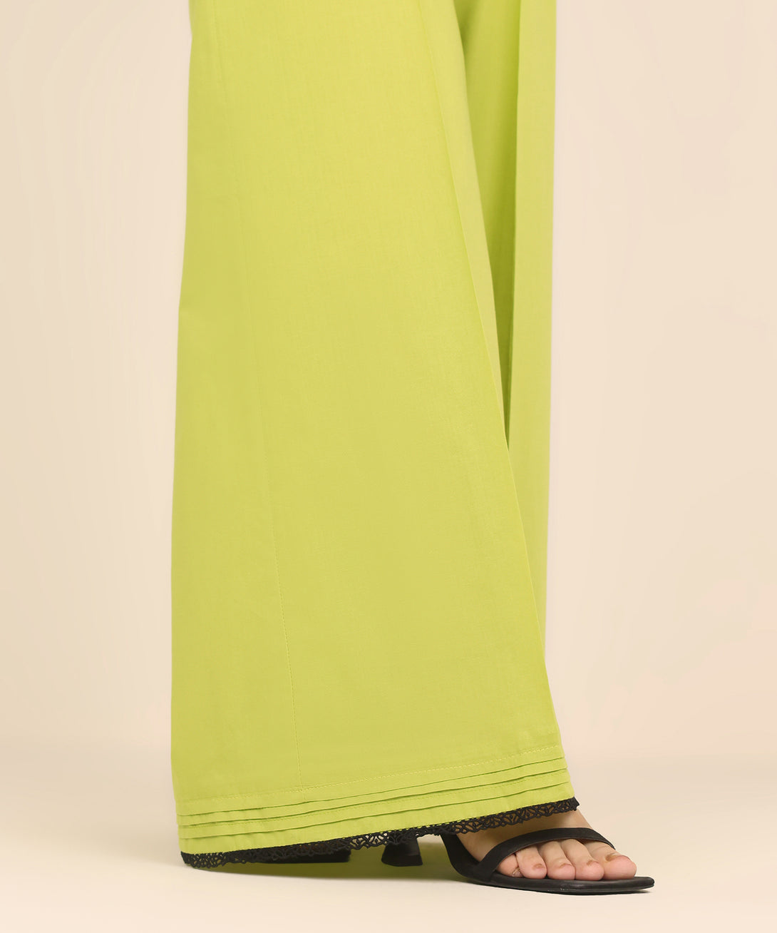 Women's RTW Cambric Green Solid Flared Pants