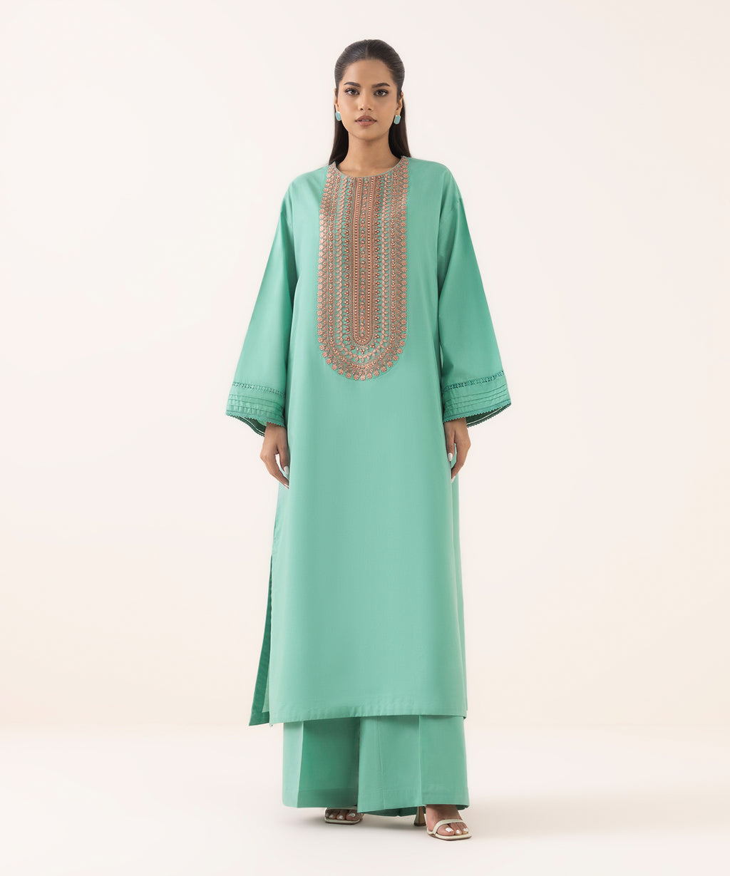 Women's RTW Cambric Blue Embroidered Boxy Shirt