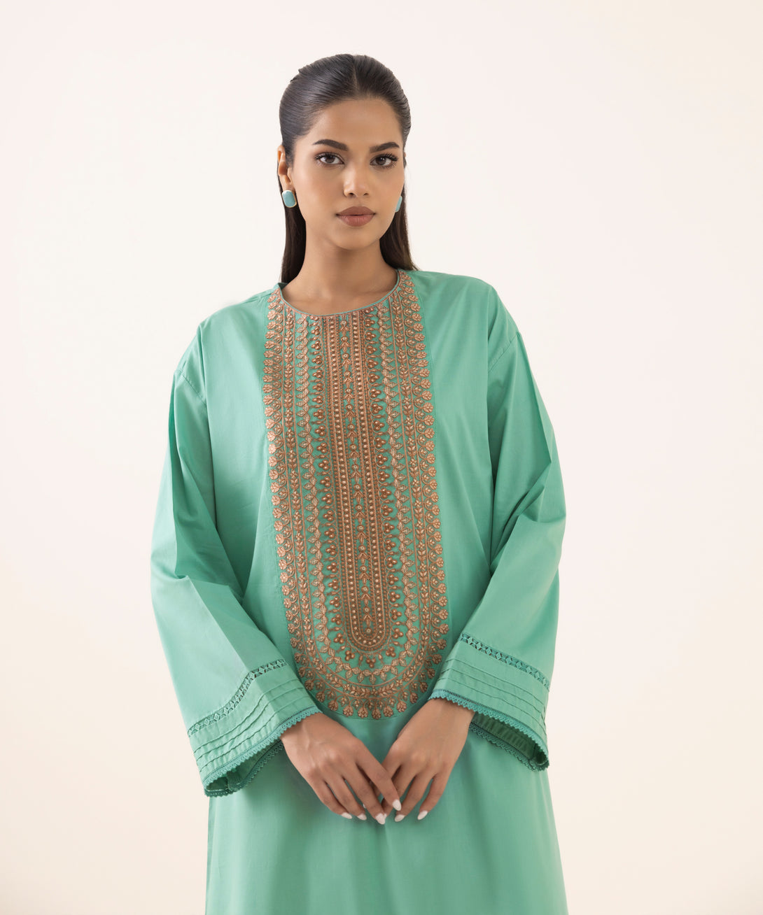 Women's RTW Cambric Blue Embroidered Boxy Shirt