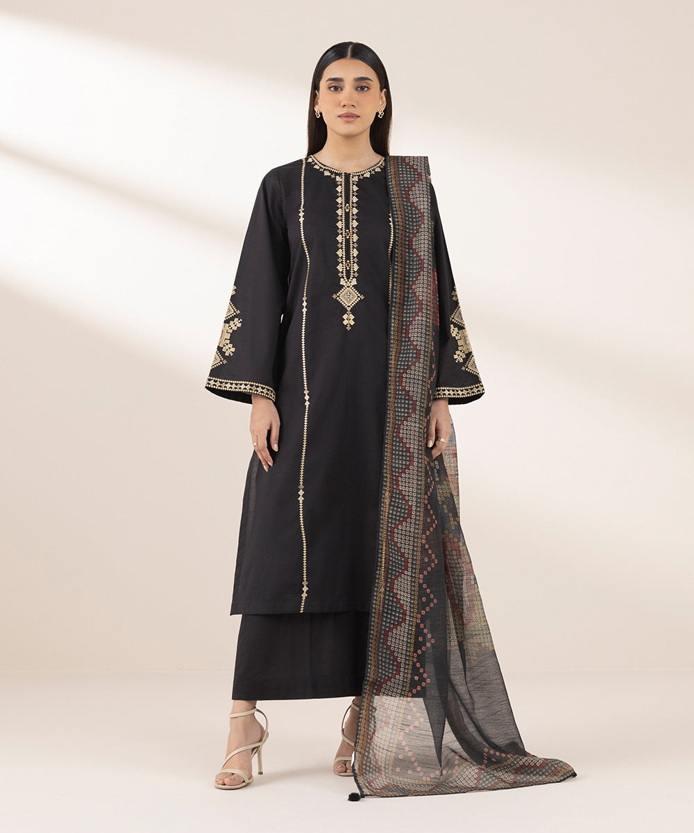Blended Raw Net Black Printed Dupatta