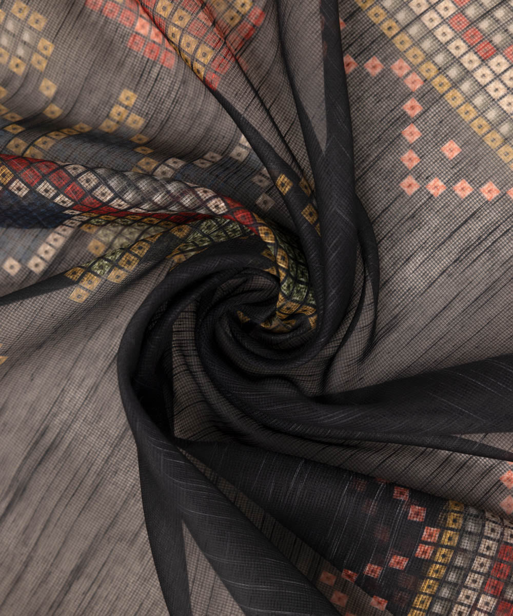 Blended Raw Net Black Printed Dupatta