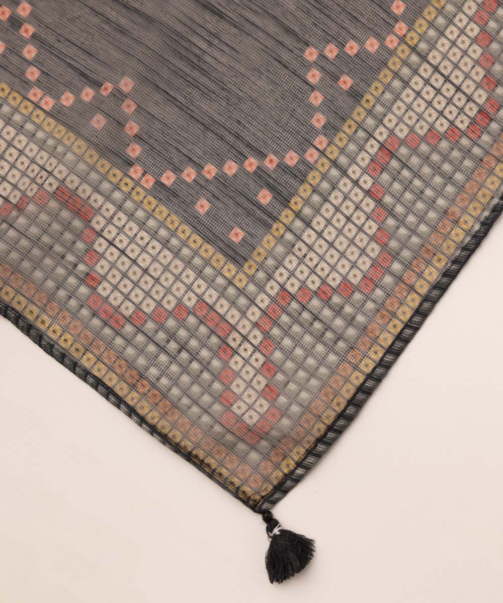 Blended Raw Net Black Printed Dupatta