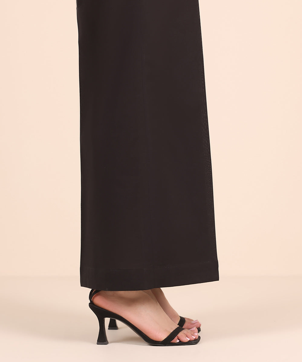 Women's RTW Cambric Black Solid Flared Pants