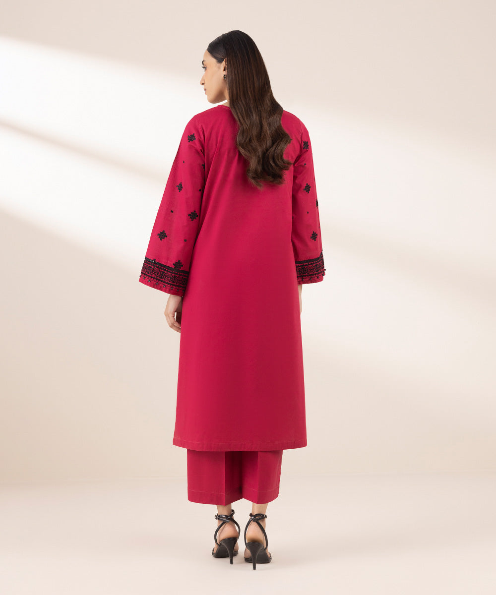 Women's RTW Cross Hatch Pink Embroidered A-Line Shirt