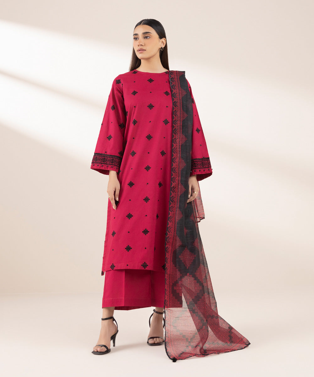 Women's RTW Cross Hatch Pink Embroidered A-Line Shirt