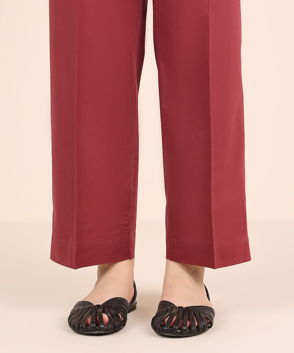 Women's RTW Cambric Red Solid Straight Pants