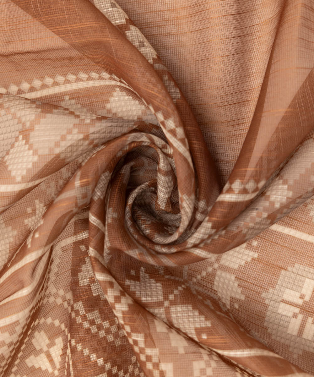 Blended Raw Net Brown Printed Dupatta