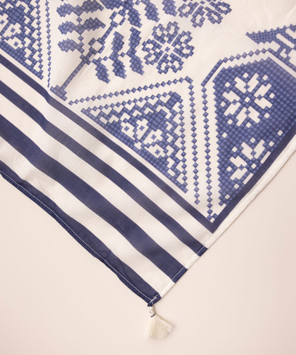 Fine Voile Blue Printed Dupatta