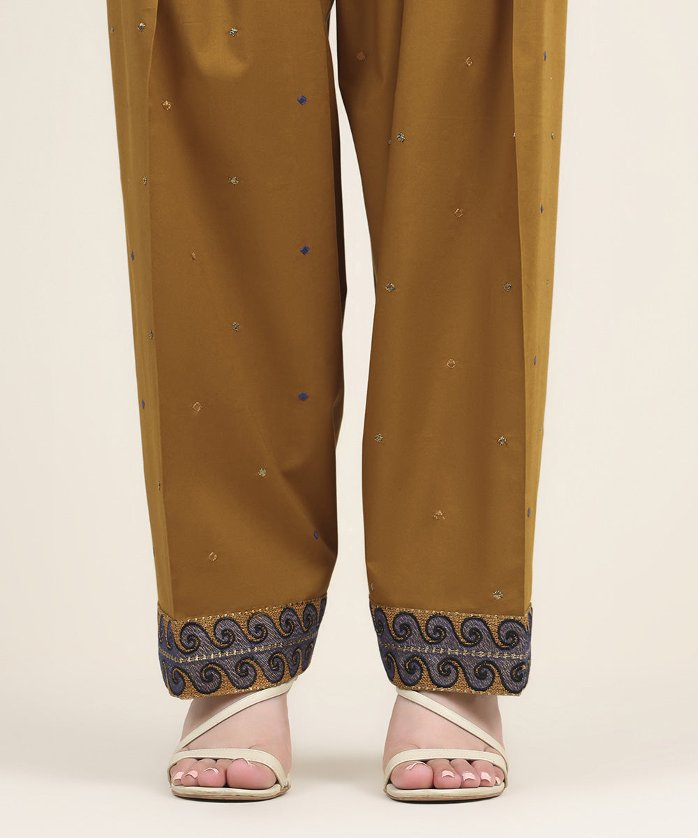 Women's RTW Cambric Brown Embroidered Shalwar