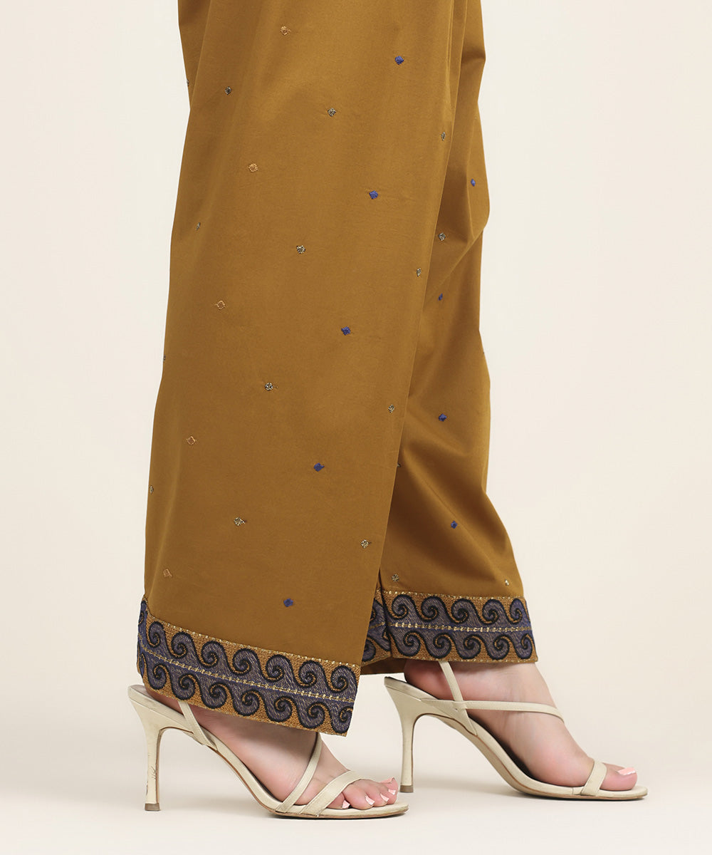 Women's RTW Cambric Brown Embroidered Shalwar