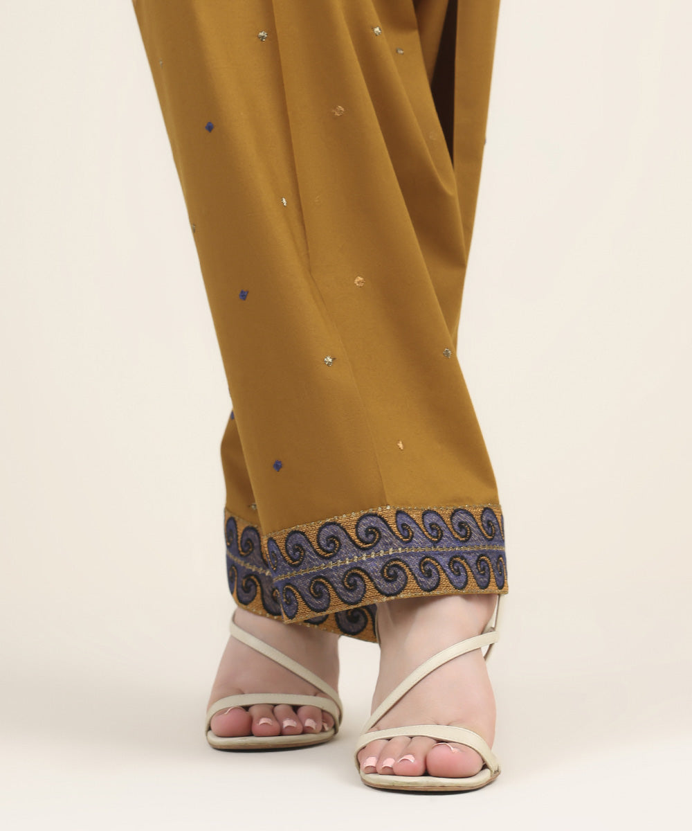 Women's RTW Cambric Brown Embroidered Shalwar