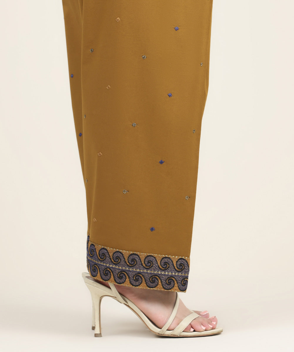 Women's RTW Cambric Brown Embroidered Shalwar