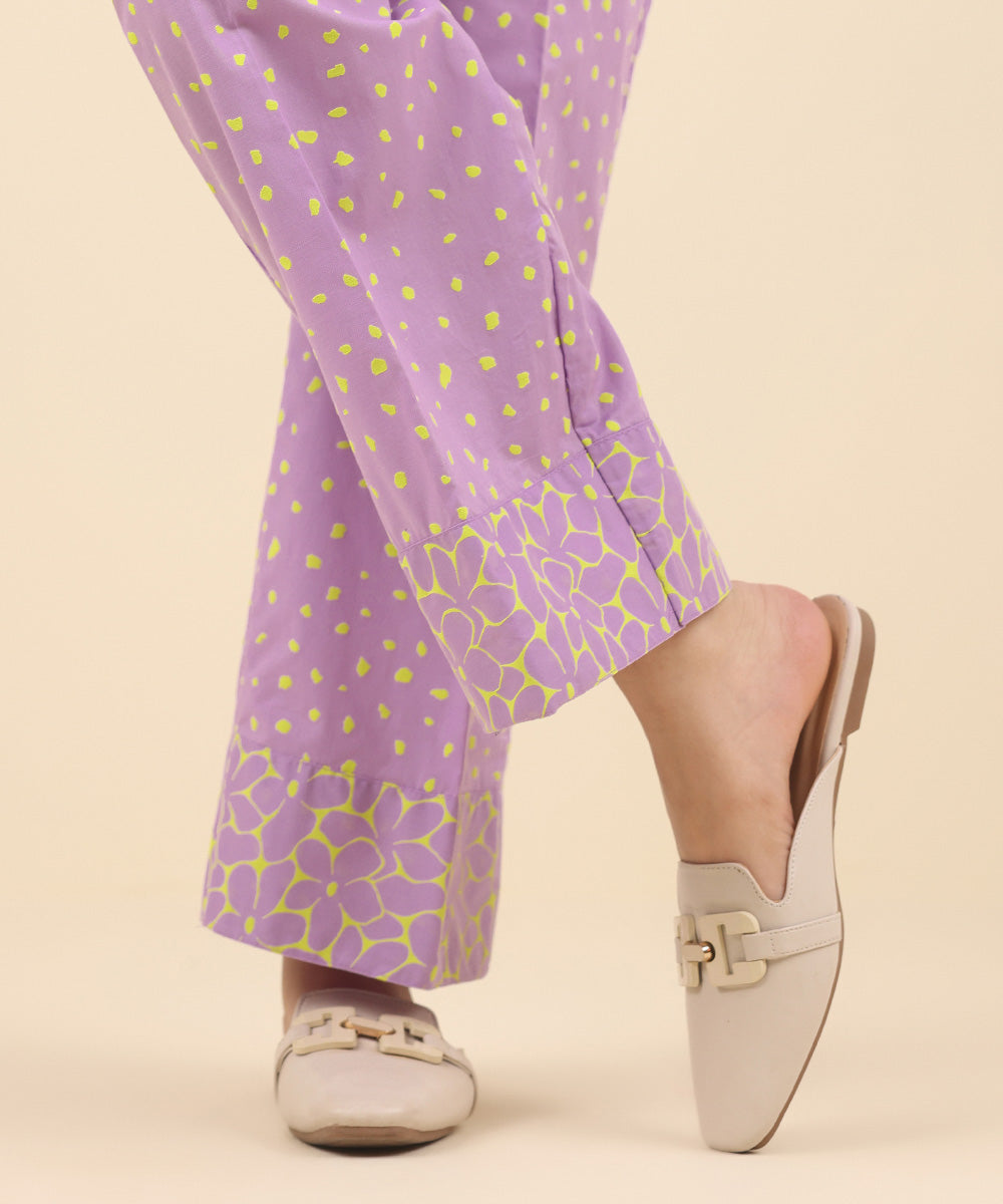 Women's Pret Cambric Purple Printed Straight Pants