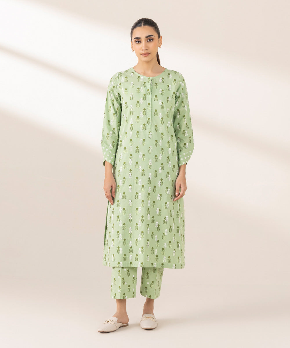 Women's Pret Cambric Printed Green A-Line Shirt