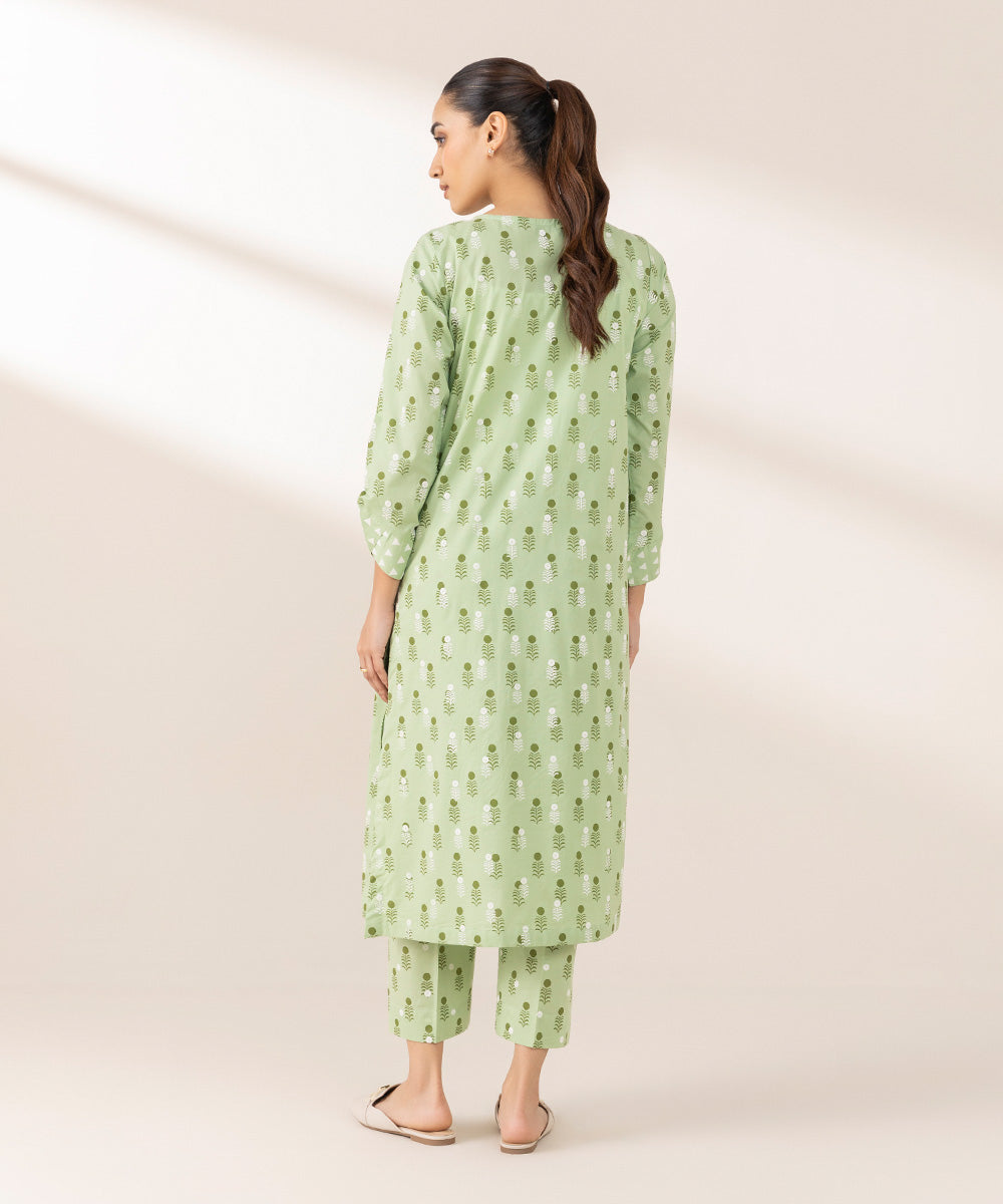 Women's Pret Cambric Printed Green A-Line Shirt