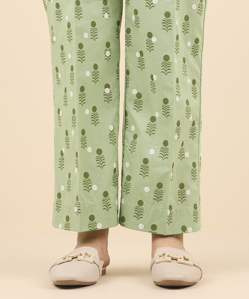 Women's Pret Cambric Green Printed Straight Pants