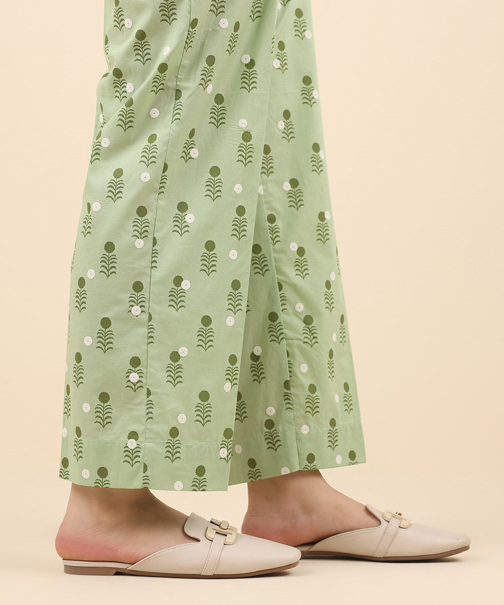 Women's Pret Cambric Green Printed Straight Pants