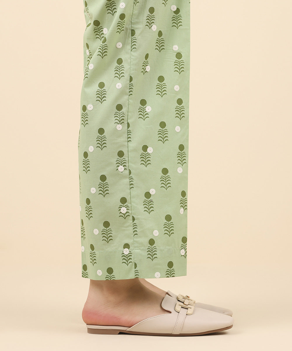 Women's Pret Cambric Green Printed Straight Pants