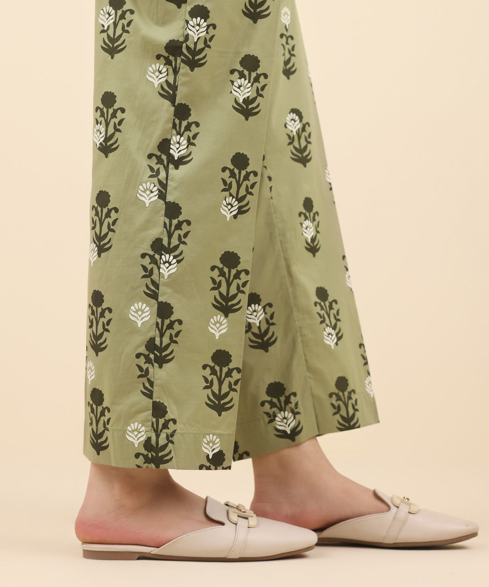 Women's Pret Cambric Green Printed Straight Pants