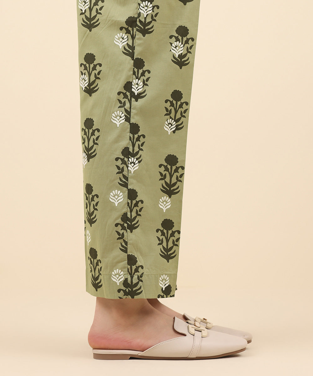 Women's Pret Cambric Green Printed Straight Pants