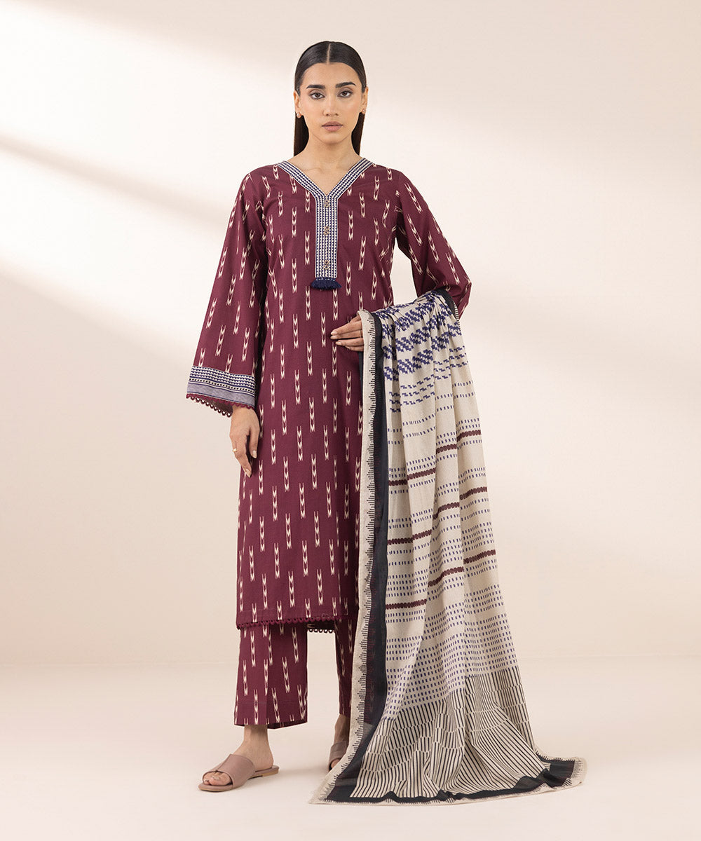 Lawn Maroon Printed Dupatta