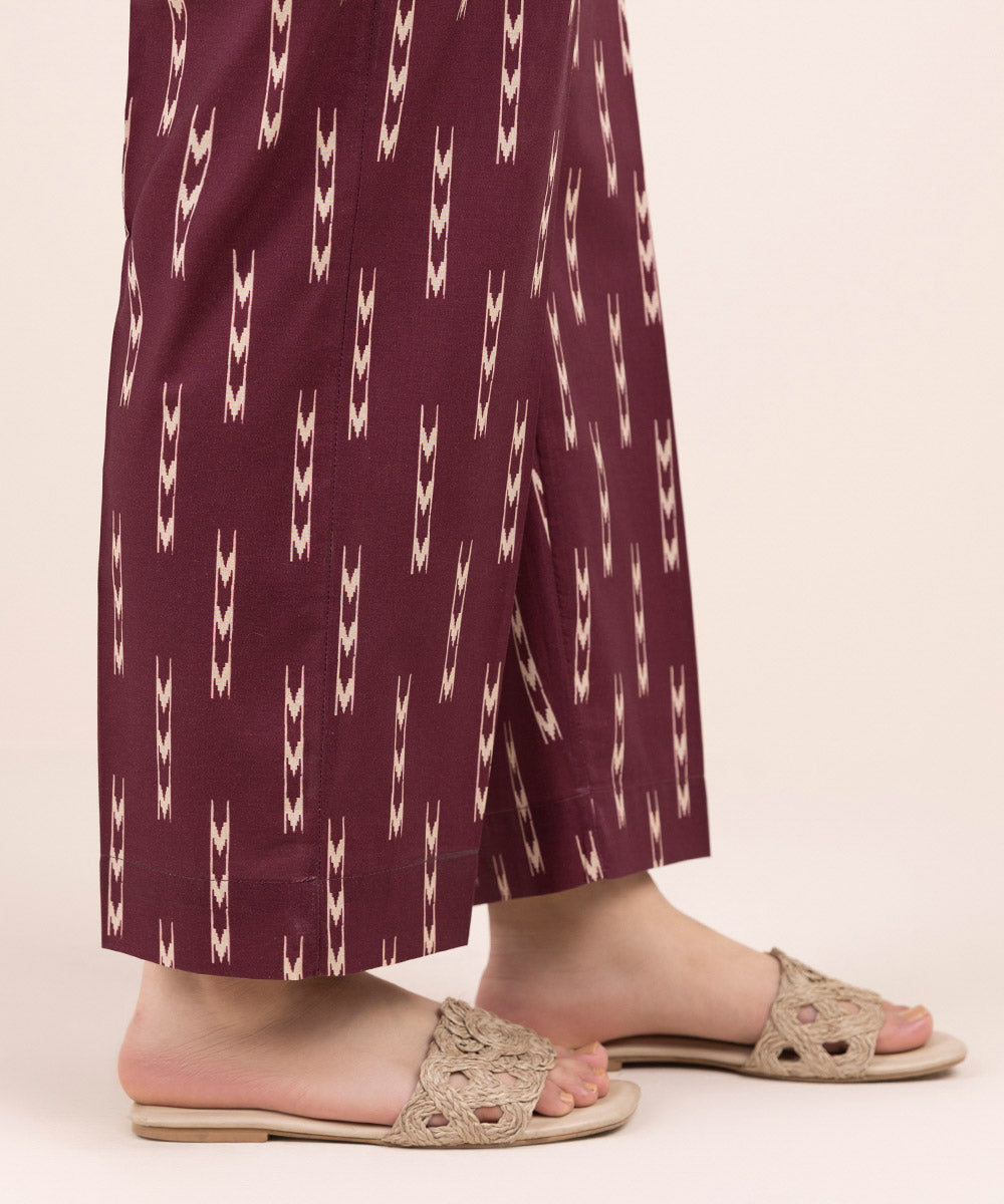 Women's Pret Cambric Maroon Printed Straight Pants