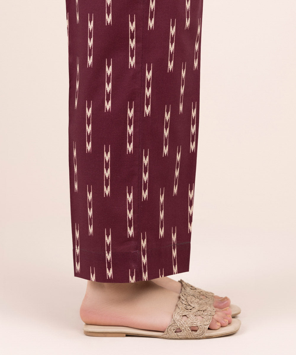 Women's Pret Cambric Maroon Printed Straight Pants