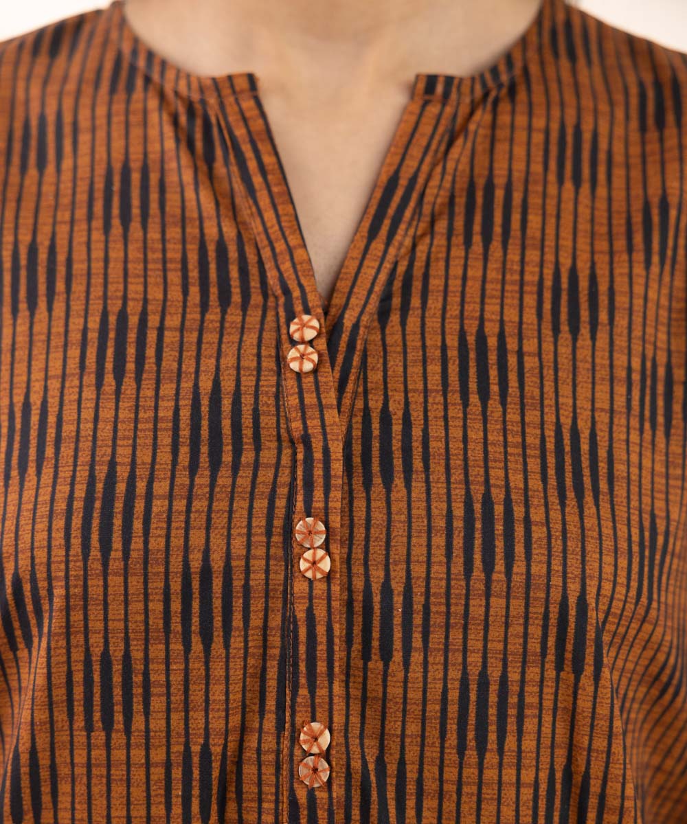 Women's Pret Cambric Brown Printed A-Line Shirt