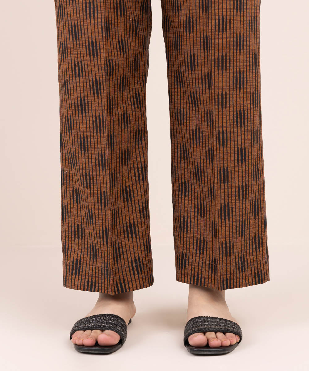 Women's Pret Cambric Brown Printed Straight Pants