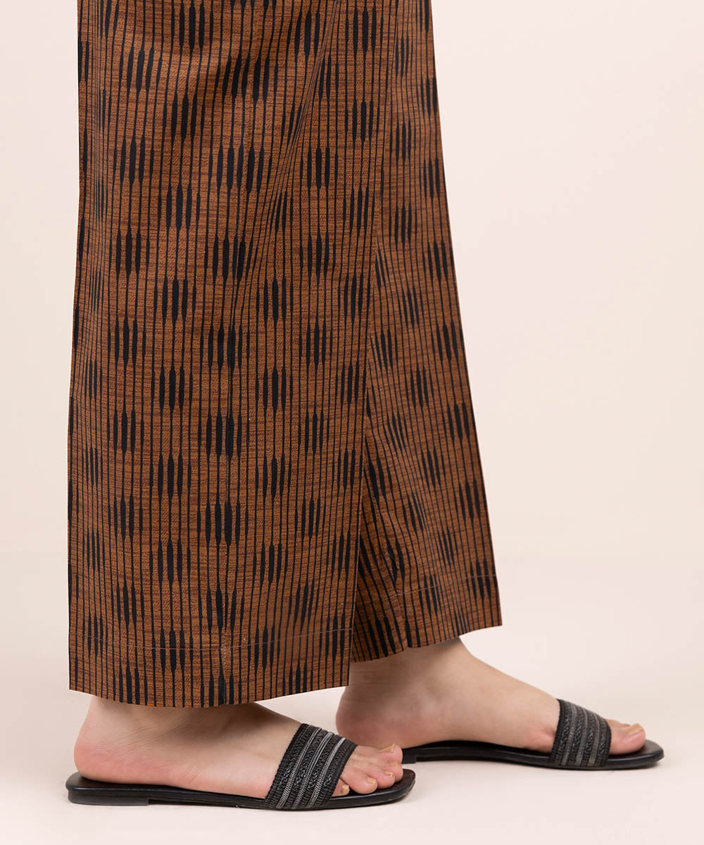 Women's Pret Cambric Brown Printed Straight Pants